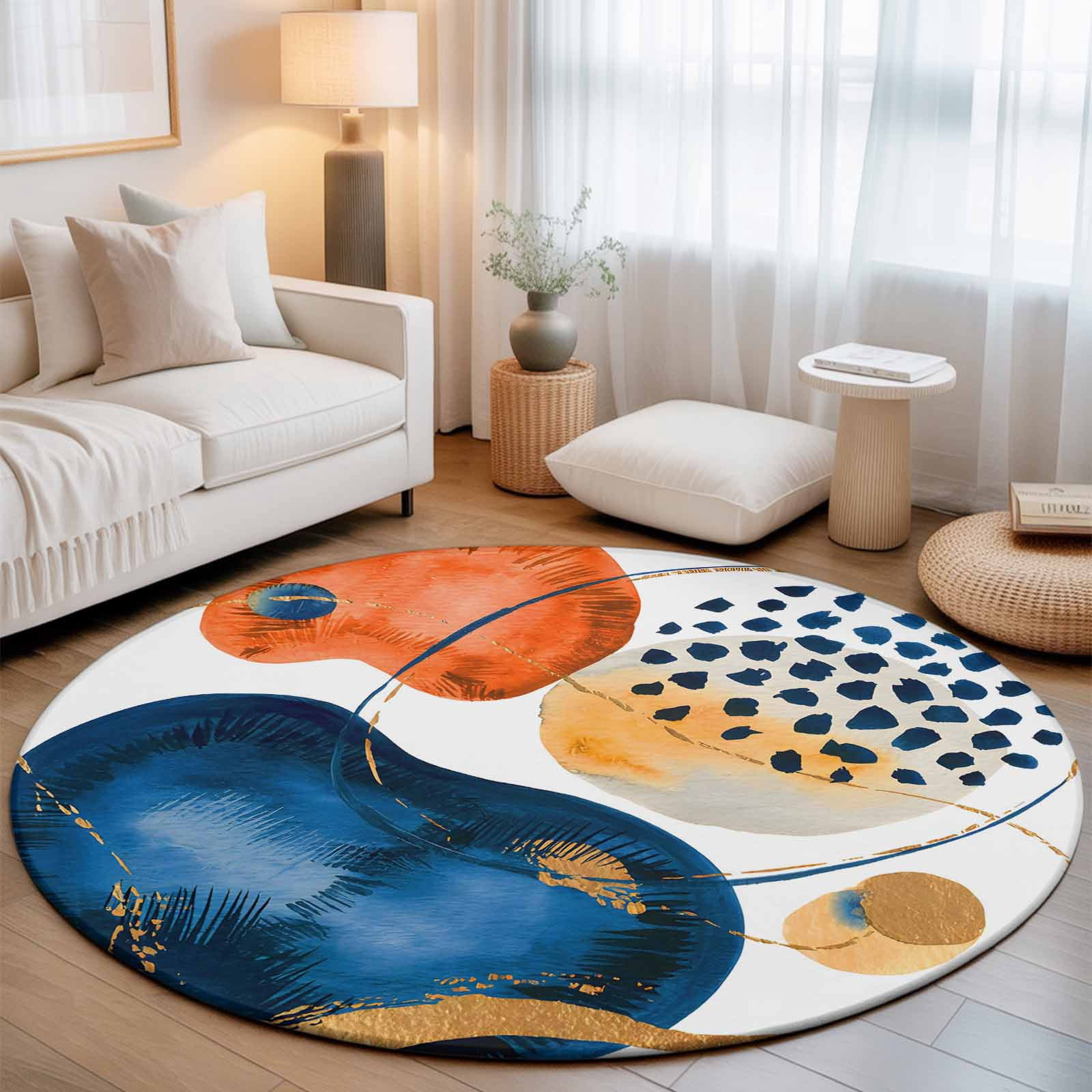Boho Terracotta Aesthetic Round Rug 5ft Color Block Minimalist Art ...