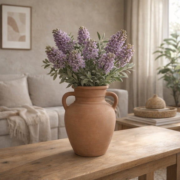Boho Terracotta Vase - Handmade Pottery Amphora with Handles - Rustic Farmhouse Style Flower Holder - Decorative Clay Urn for Home, Living Room & Office - Vintage-Inspired Table Decor - 9" Brown
