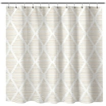Boho Textured Slubbed Fabric Shower Curtain, Organic Modern Geometric Striped Shower Curtains for Bathroom Decoration, Beige and White Rhombus Shower Curtains, 72x72