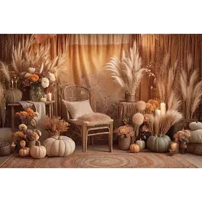 Boho Thanksgiving Photography Background Thatch Arch Pumpkin Photoz Backdrop Baby Photo Studio Photobooth Props