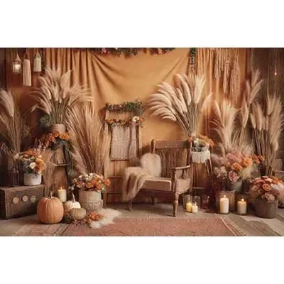 Boho Thanksgiving Photography Background Thatch Arch Pumpkin Photoz Backdrop Baby Photo Studio Photobooth Props