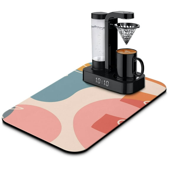 Boho Theme Absorbent Coffee Mat Perfect for Coffee Station and Kitchen Counter, 19.5x12in Diatom Mud with Cute Abstract Stones Design Coffee Mat Enhance Coffee Experience