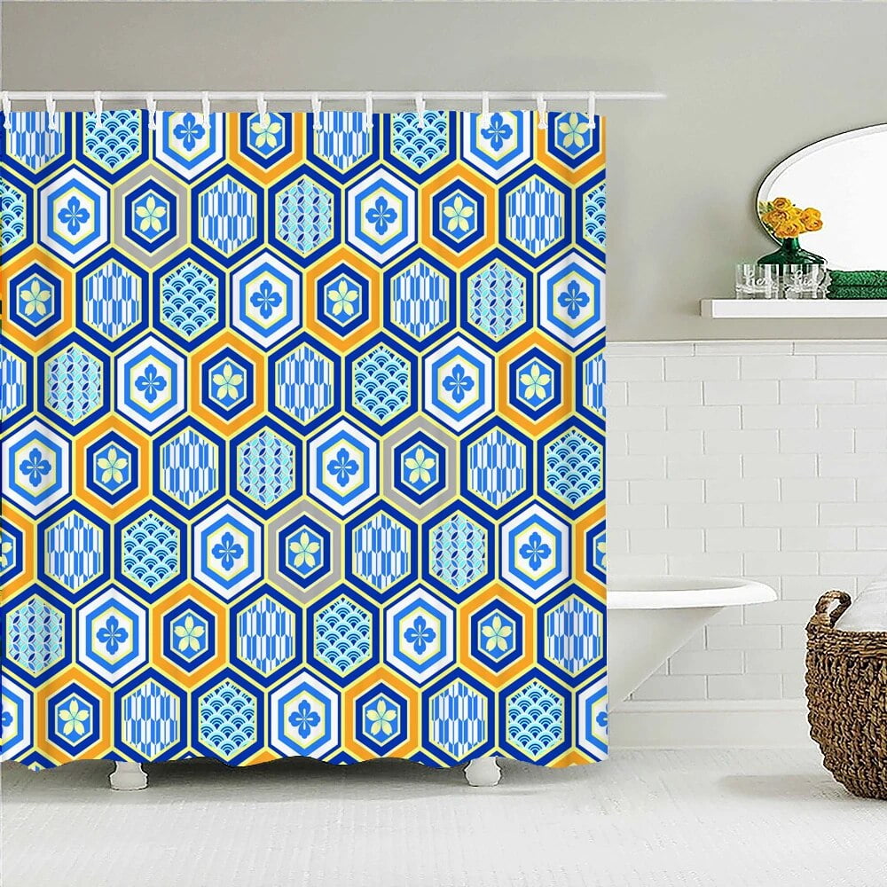Boho Theme Blue Shower Curtains Bathroom Cute 3D Print Waterproof