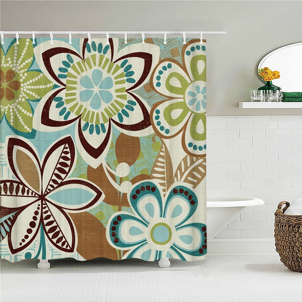 Boho Theme Blue Shower Curtains Bathroom Cute 3D Print Waterproof