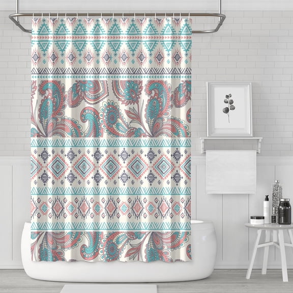 Boho Theme Polyester Shower Curtain for Bathroom with Hooks and Weighted Hem, Waterproof Bath Decor Sets Hotel Style - Machine Washable,72x72in