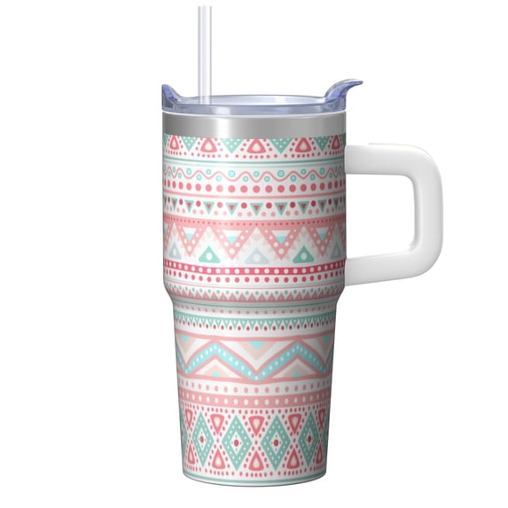 Boho Themed 20oz Tumbler with Lid and Straws, Stainless Steel Insulated Travel Coffee Mug, Double Wall Vacuum Bohemian Leakproof Cup