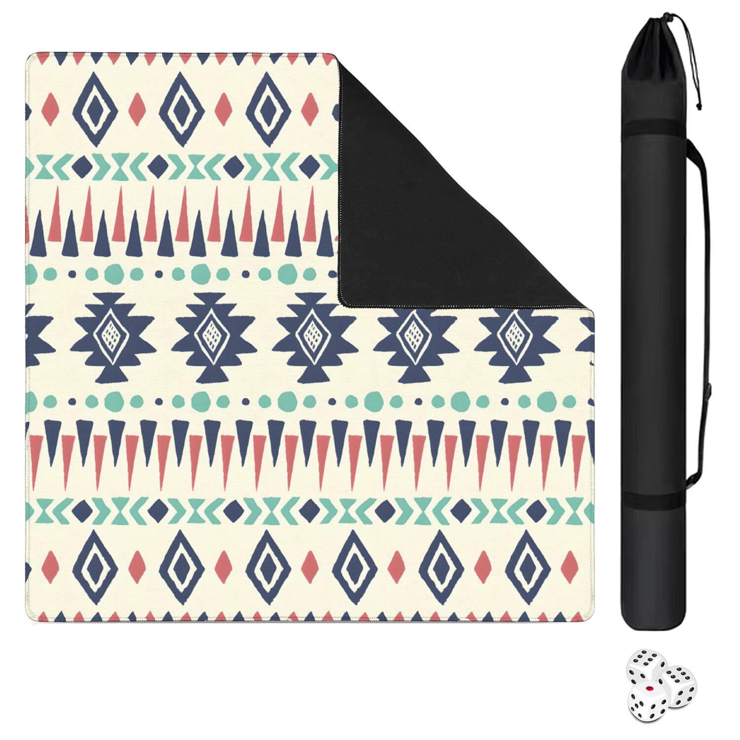 Boho Themed Large Rubber Mahjong Mat 31.5 Inch Square Game Table Pad with Non-Slip Backing and Quiet Design for Playing Tiles Cards and Entertainment