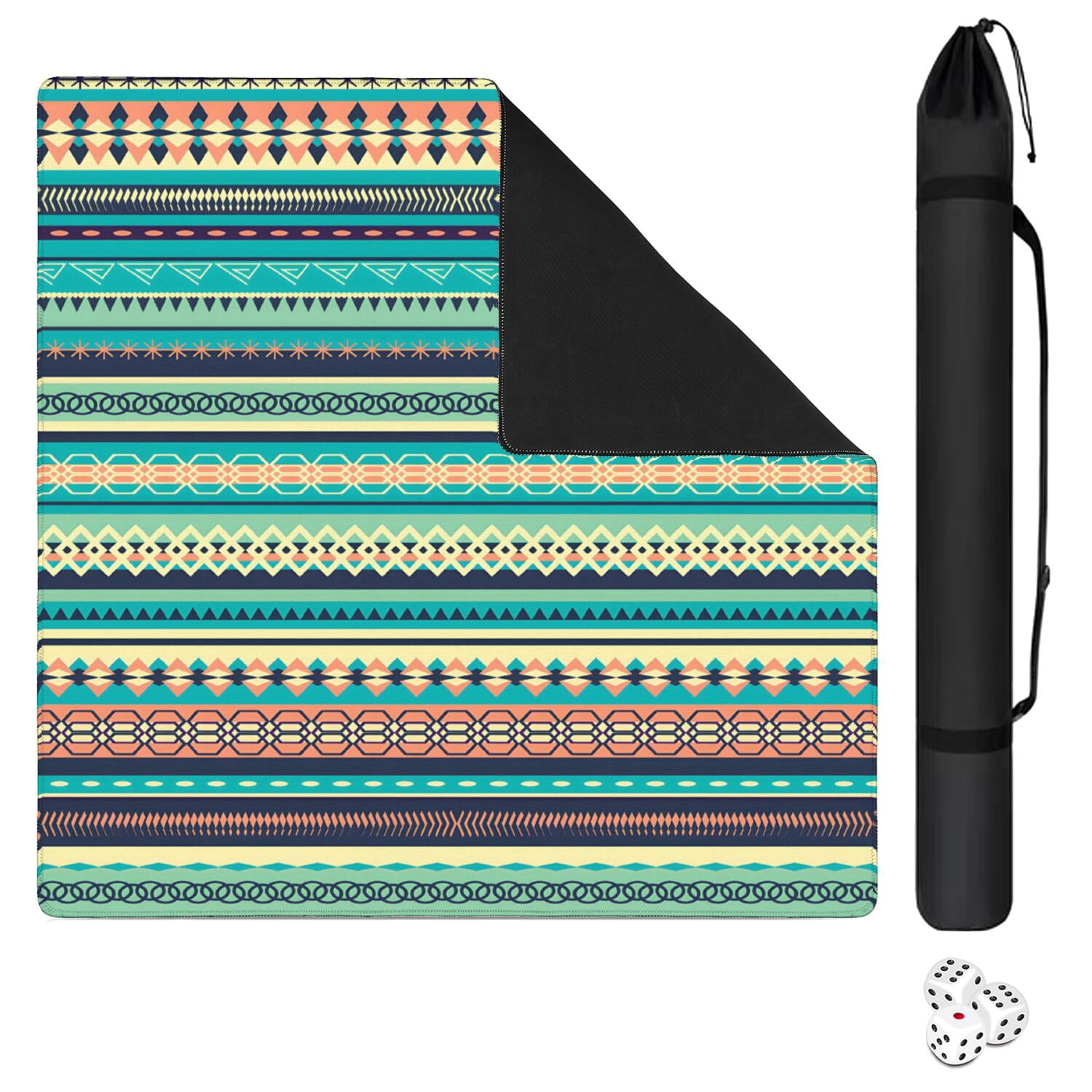 Boho Themed Large Rubber Mahjong Mat 31.5 Inch Square Game Table Pad with Non-Slip Backing and Quiet Design for Playing Tiles Cards and Entertainment