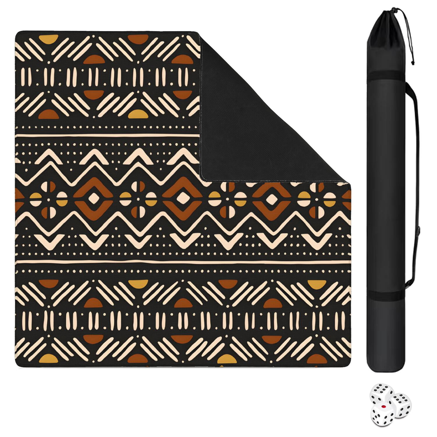 Boho Themed Large Rubber Mahjong Mat 31.5 Inch Square Game Table Pad with Non-Slip Backing and Quiet Design for Playing Tiles Cards and Entertainment