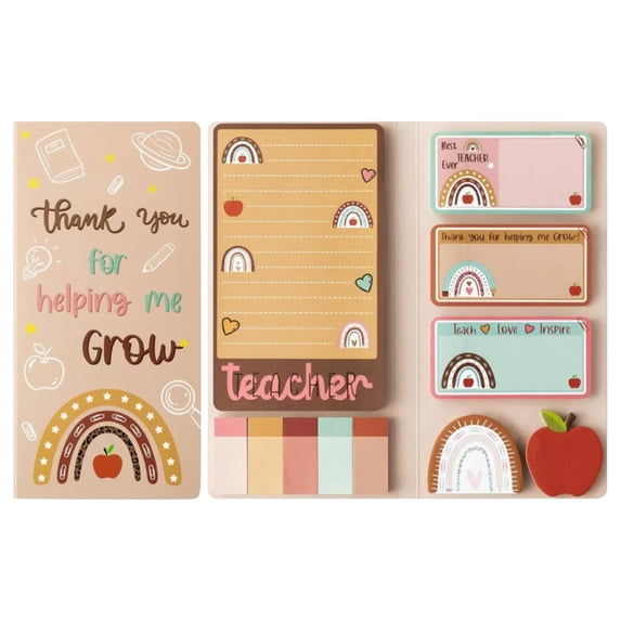 Boho Themed Teacher Sticky Notes Set 550 Sheets Thank You for Helping Me Grow Self-Stick Note Pads Teacher Appreciation Gift Writing Memo Pads Page Marker Back to School Supplies