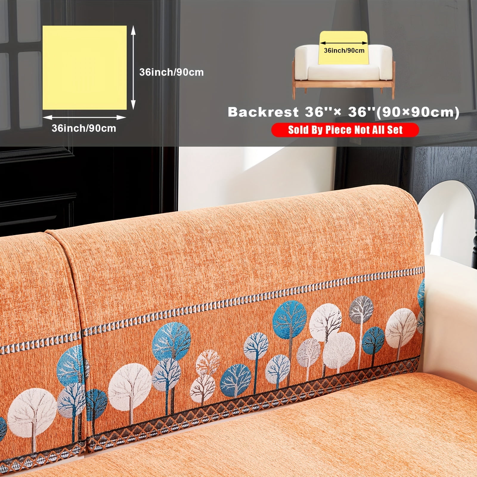 Boho Thick Chenille Fabric Sofa Cover with Tree Embroidery and Active ...