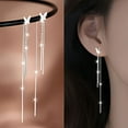 thumbnail image 1 of Boho Threader Earrings Long Chain Thread Earrings Pull Through Earrings Bar Dangle Tassel Chain Earrings Line Bead Chain Drop, 1 of 8