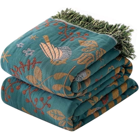 Boho Throw Blanket, 100% Cotton Ultra Soft Luxury Throw Rustic Quilt, 60"x80" Floral Printed Farmhouse Decor Bed Summer Blankets, All Season Rustic Reversible Bohemian Throw for Bed