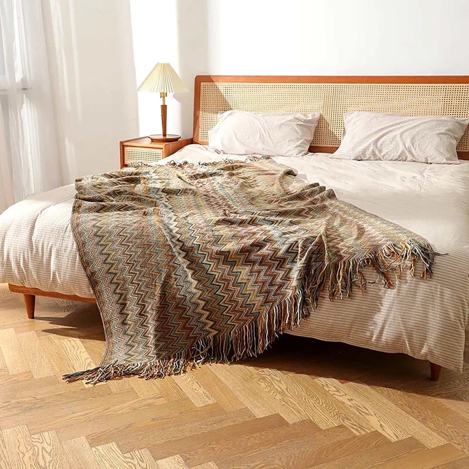 Boho Throw Blanket Aztec Southwest Throws Cover Cotton Knitted Blanket