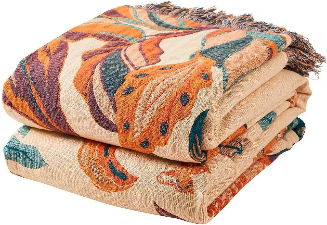 Boho Throw Blanket for Bed, 100% Cotton Soft Rustic Quilt Fall Blanket ...