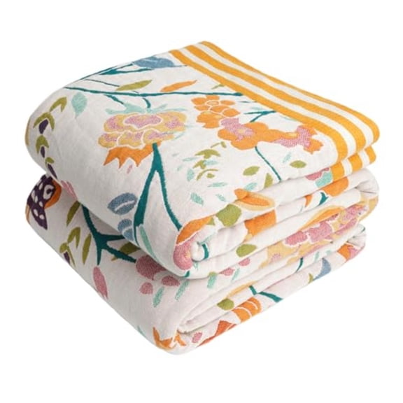 Boho Throw Blanket for Bed 100 Organic Cotton Breathable Ultra Soft 60 x 80 Quilt Throw - All Season Floral Rustic Farmhouse Decor Luxury Reversible Blanket for Sofa Couch Chair and Gift