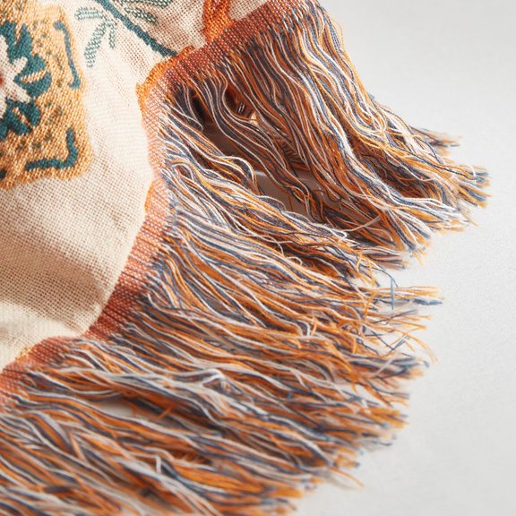 Boho Throw Blanket for Couch Sofa Bed, 100% Cotton Woven Quilt with Tassel 60”x80”, Super Soft Muslin Blanket with Floral Printed, Decorative Reversible Bed Blanket/Cover for All Seasons