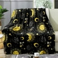 thumbnail image 1 of Boho Throw Blanket, Gold Sun and Moon Bohemian Mandala Botanical Starry Sky Astrology Celestial Blanket, Black Blanket, Cozy Lightweight Soft Flannel Fleece Blanket for Couch, Sofa, 50"x60", 1 of 1