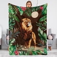 thumbnail image 1 of Boho Throw Blanket Lion Blanket Botanical Floral Throw Blanket Ultra Soft Flannel Fleece Throw Blanket Lightweight Cozy Fluffy Plush Blanket for Bed Couch Sofa Jungle Lion, 1 of 6