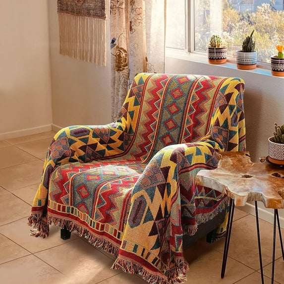 Boho Throw Blankets Reversible Woven Blankets Cover Hippie for Couch Bed Recliner Sofa Bohemian Tapestry Colorful Furniture Protector Cover for Home Décor, Astrology, Double Side 50"x70"
