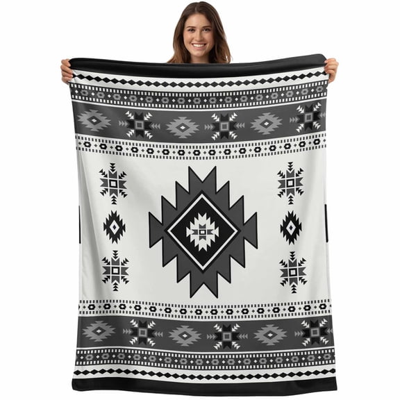 Boho Throw Blankets, Southwest Aztec Pattern Soft Fleece Blanket Decorative for Home Sofa Couch Chair Living Bedroom, 30x40 Inches, Gray