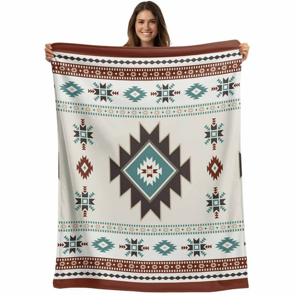 Boho Throw Blankets, Southwest Native Pattern Soft Fleece Blanket Decorative for Home Sofa Couch Chair Living Bedroom, 30x40 Inches, Turquoise Brown