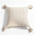 thumbnail image 1 of Boho Throw Pillow Cover 18x18in, Knitted Decorative Cushion Case with Tassel Fringe, Herringbone Texture, White Pillow Cover for Sofa Couch Bedroom, 1 of 8
