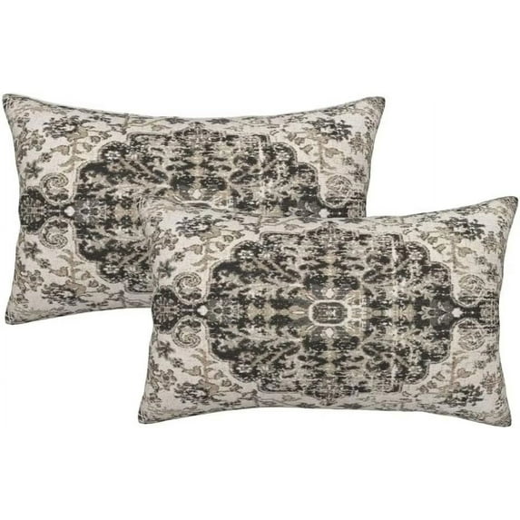 Boho Throw Pillow Covers 12x20 Set of 2, Black Brown Carpet Pattern Pillow Covers Ethnic Rustic Farmhouse Cushion Cases Linen Decorative Gifts for Couch Sofa Indoor Outdoor