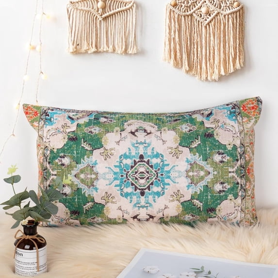 Boho Throw Pillow Covers 12x20 inch Monaco Rug Persian Carpet Double Sided Pattern Cotton Soft Pillow Case Cushion Cover Pillowcase for Couch Sofa Bed Decorative (Green)
