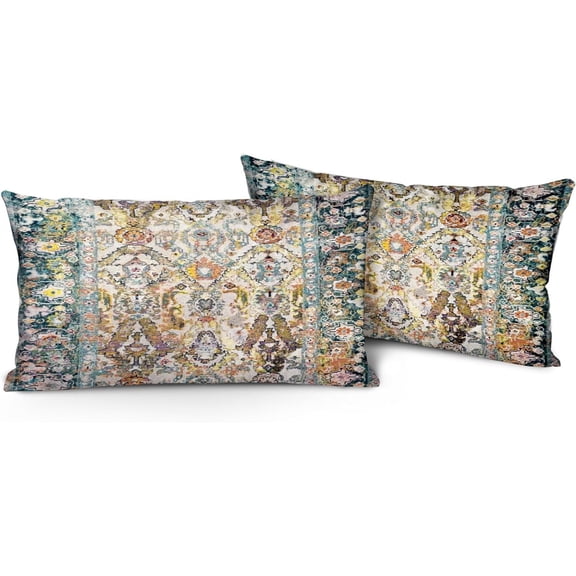 Boho Throw Pillow Covers 12x20 inch Set of 2 Monaco Rug Persian Carpet Double Sided Pattern Cotton Soft Pillow Case Cushion Cover Bohemian Pillowcase for Couch Sofa Bed Decorative, Green
