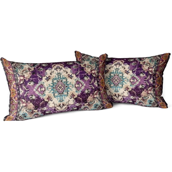 Boho Throw Pillow Covers 12x20 inch Set of 2 Monaco Rug Persian Carpet Double Sided Pattern Cotton Soft Pillow Case Cushion Cover Pillowcase for Couch Sofa Bed Decorative (Purple)