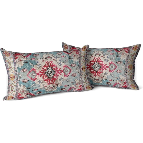 Boho Throw Pillow Covers 12x20 inch Set of 2 Monaco Rug Persian Carpet Double Sided Pattern Cotton Soft Pillow Case Cushion Cover Pillowcase for Couch Sofa Bed Decorative (Rose Red)