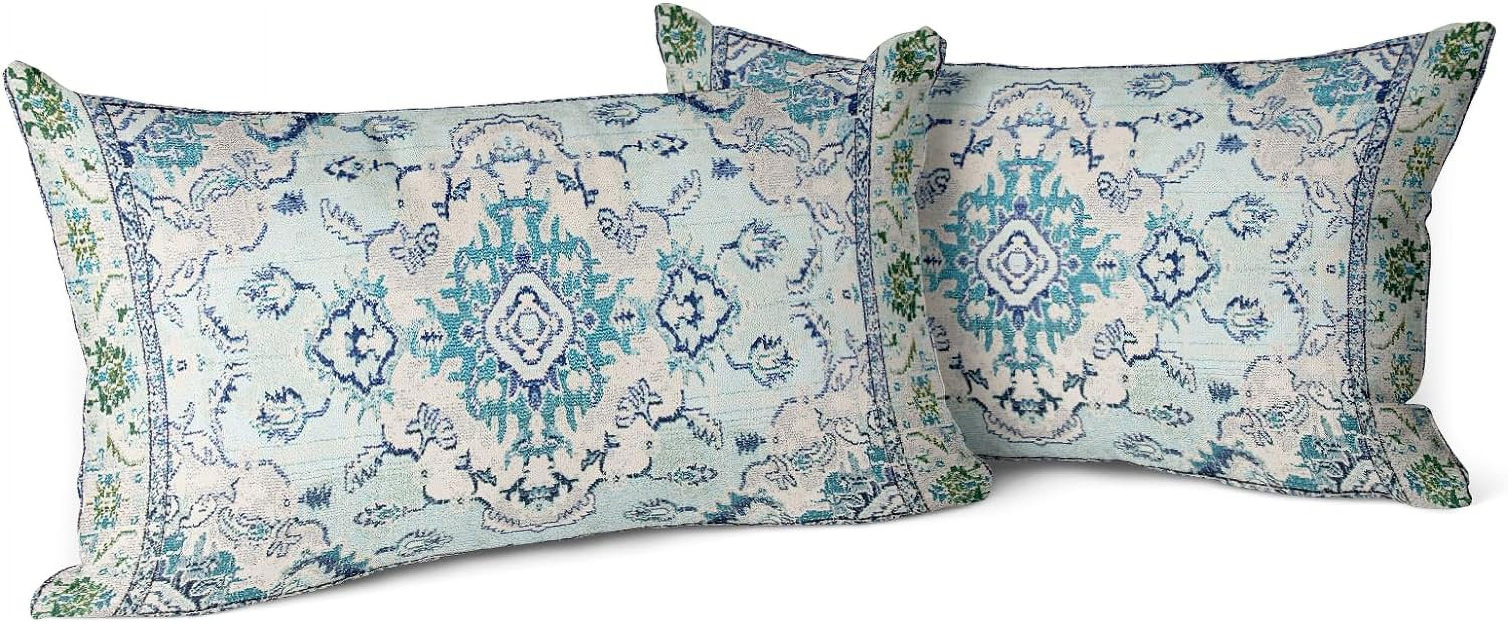 Boho Throw Pillow Covers 12x20 inch Set of 2 Teal Blue Monaco Rug