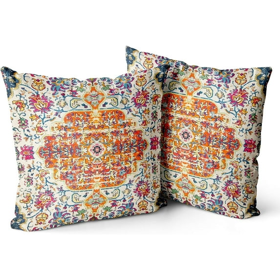 Boho Throw Pillow Covers 16x16 inch Set of 2 Burnt Orange Yellow Terracotta Rust Colored Throw Pillows Boho Home Decor for Bedroom Living Room Couch & Sofa (No Inserts)