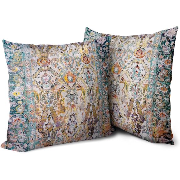 Boho Throw Pillow Covers 16x16 inch Set of 2 Monaco Rug Persian Carpet Double Sided Pattern Cotton Soft Pillow Case Cushion Cover Bohemian Pillowcase for Couch Sofa Bed Decorative, Green