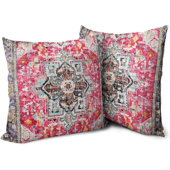 Boho Throw Pillow Covers 16x16 inch Set of 2 Monaco Rug Persian Carpet Double Sided Pattern Cotton Soft Pillow Case Cushion Cover Bohemian Pillowcase for Couch Sofa Bed Decorative