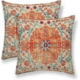 thumbnail image 1 of Boho Throw Pillow Covers 18 x 18 Set of 2, Orange Blue Ethnic Design Pillow Covers Farmhouse Carpet Pattern Rustic Cushion Cases Decorative Gifts for Couch Sofa Indoor Outdoor, 1 of 6