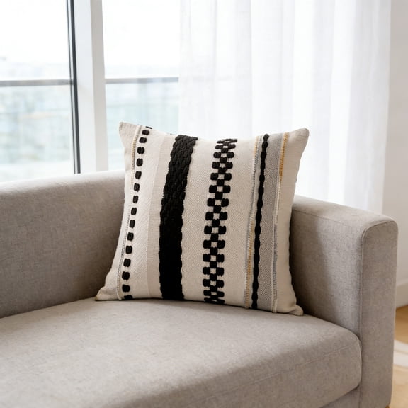 Boho Throw Pillow Covers 18x18 Farmhouse Decorative Cushion Case Striped Square Pillows Cover Chenille Pillow Cases Accent Neutral Pillowcase for Sofa Couch Bed