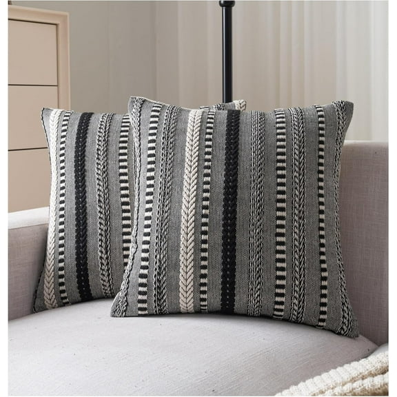 Boho Throw Pillow Covers 18x18 Inch Set of 2, Farmhouse Decorative Couch Pillow Cases, Accent Pillows of Bed, Sofa Bedroom Living Room Home Decor Cushion Cover