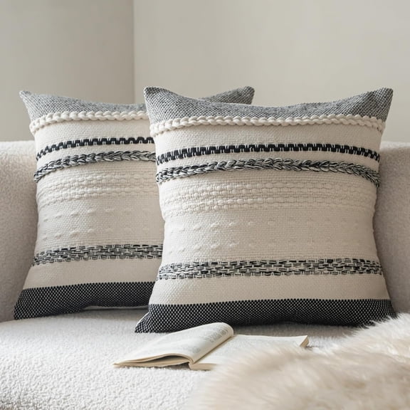 Boho Throw Pillow Covers 18x18 Inch Set of 2, Navy Blue Textured Decorative Couch Pillow Cases for Farmhouse Home Decor, Accent Cushion Cover for Sofa, Bed, Living Room, Bedroom