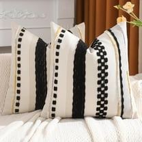 Boho Throw Pillow Covers 18x18 Set of 2 Striped Decorative Pillow Cases Accent Chenille Pillowcases Farmhouse Cushion Case Bohemian Nuetral Textured Pillow Cover,Black and Beige