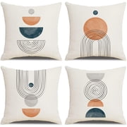 Boho Throw Pillow Covers 18x18 Set of 4 Mid Century Modern Geometric Cotton Linen Arch Sun Throw Pillow Case Decorative Cushion Cover for Couch Beadroom Sofa