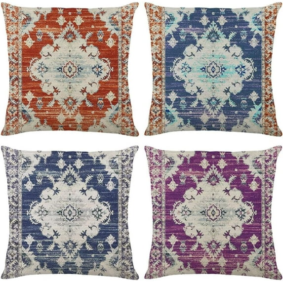 Boho Throw Pillow Covers 18x18 Set of 4, Monaco Rug Persian Carpet Decorative Pillows Covers for Couch, Sofa Pillows Case for Living Room, Bohemia Ethnic Style Sofa Cushion Case (18x18 inch)