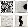 thumbnail image 1 of Boho Throw Pillow Covers 18x18 Set of 4 Sihouette Black and White Throw Pillow Covers for Couch Sofa Cotton Linen Pillow Cases Decorative Art Cushion Cover with Ginkgo Biloba Abstract Eyes, 1 of 6
