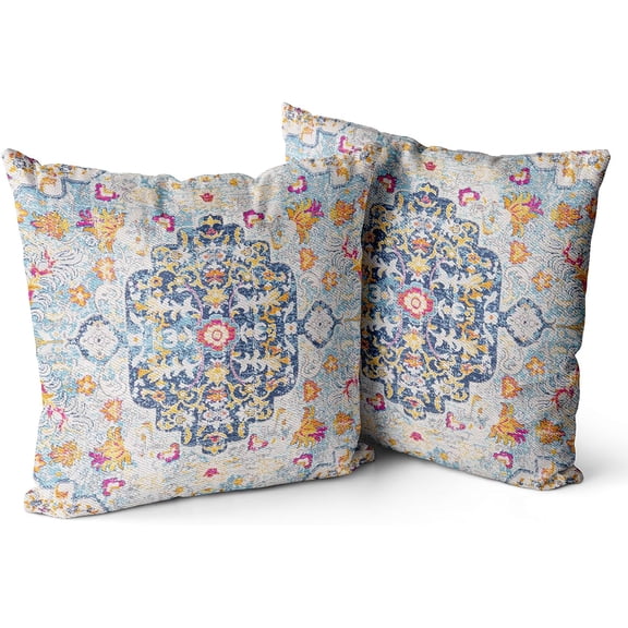 Boho Throw Pillow Covers 18x18 inch Set of 2 Burnt Blue Yellow Terracotta Rust Colored Throw Pillows Double Sided Boho Home Soft Decor for Bedroom Living Room Couch & Sofa (No Inserts)