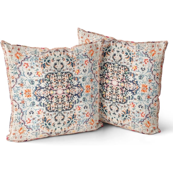 Boho Throw Pillow Covers 18x18 inch Set of 2 Monaco Rug Carpet Double Sided Pattern Cotton Soft Pillow Case Cushion Cover Pillowcase for Couch Sofa Bed Decorative(Orange)