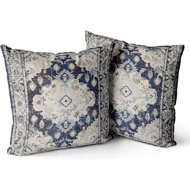 Boho Throw Pillow Covers 18x18 inch Set of 2 Monaco Rug Persian Carpet Double Sided Pattern Cotton Soft Pillow Case Cushion Cover Pillowcase for Couch Sofa Bed Decorative (Navy Blue)
