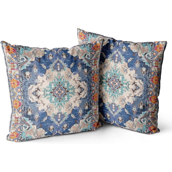 Boho Throw Pillow Covers 20x20 inch Set of 2 Monaco Rug Persian Carpet Double Sided Pattern Cotton Soft Pillow Case Cushion Cover Pillowcase for Couch Sofa Bed Decorative (Blue)