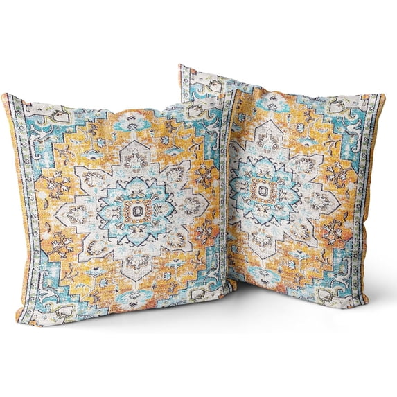 Boho Throw Pillow Covers 18x18 inch Set of 2 Monaco Rug Persian Carpet Double Sided Pattern Short Plush Cotton Soft Pillow Case Cushion Cover Pillowcase for Couch Sofa Bed Decorative (Yellow)