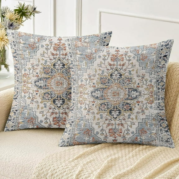 Boho Throw Pillow Covers 18x18 inch Set of 2,Soft Pillowcases Bohemia Carpet Pattern Decorative Sofa Living Room Bed Square Pillow Case Cushion Cover-Blue Grey